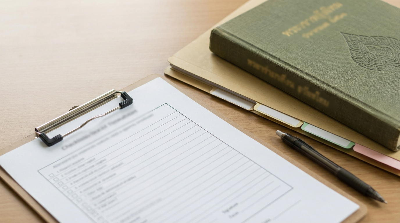 Administrative document checklist and folder on a desk